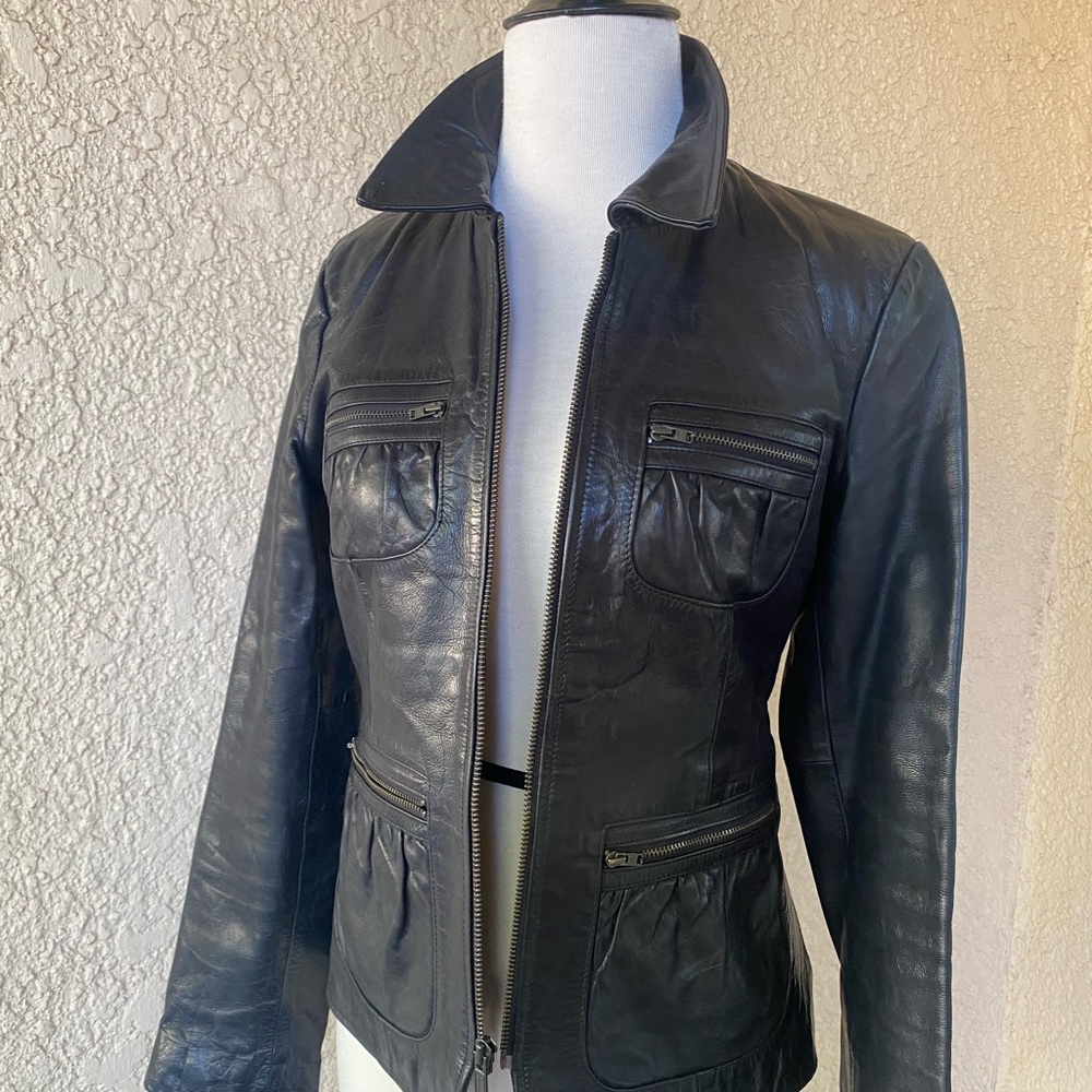 Banana Republic 100% Genuine Leather Biker Black Jacket Women's Size 2